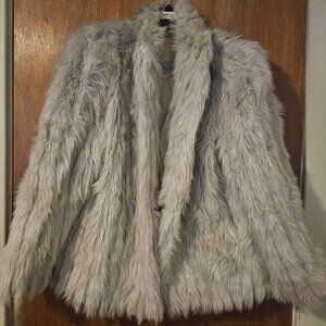Vintage Rondo Casual L Faux Arctic Blue Fox Fur Open Front Coat Pockets Soft